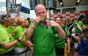 26 June 2023; Team Ireland's Stephen O'Leary, a member of COPE Foundation Cork, from Fermoy, Cork, pictured at Dublin Airport on the team's return from the World Special Olympic Games in Berlin, Germany. Photo by Ray McManus/Sportsfile