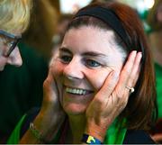 26 June 2023; Team Ireland's Vikki McGill, right, a member of North West Special Olympics Club, Letterkenny, Donegal, is greeted by Margaret Saunders at Dublin Airport on the team's return from the World Special Olympic Games in Berlin, Germany. Photo by Ray McManus/Sportsfile