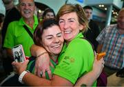 26 June 2023; Team Ireland's Vikki McGill, a member of North West Special Olympics Club, Letterkenny, Donegal, with her mother Carole pictured at Dublin Airport on the team's return from the World Special Olympic Games in Berlin, Germany. Photo by Ray McManus/Sportsfile