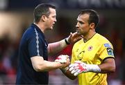 23 June 2023; St Patrick's Athletic manager Jon Daly and St Patrick's Athletic goalkeeper Danny Rogers during the SSE Airtricity Men's Premier Division match between St Patrick's Athletic and Shelbourne at Richmond Park in Dublin. Photo by Harry Murphy/Sportsfile