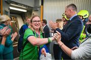 26 June 2023; Team Ireland's Emma Johnstone, a member of Sports Club 15, from Finglas, Dublin, pictured at Dublin Airport on the team's return from the World Special Olympic Games in Berlin, Germany. Photo by Ray McManus/Sportsfile