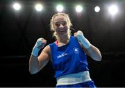 26 June 2023; Amy Broadhurst of Ireland celebrates her victory over Beatrise Rozentale of Latvia in their Women's 66kg Round of 16 bout at the Nowy Targ Arena during the European Games 2023 in Krakow, Poland. Photo by David Fitzgerald/Sportsfile