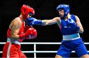 26 June 2023; Amy Broadhurst of Ireland, right, in action against Beatrise Rozentale of Latvia in their Women's 66kg Round of 16 bout at the Nowy Targ Arena during the European Games 2023 in Krakow, Poland. Photo by David Fitzgerald/Sportsfile