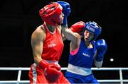 26 June 2023; Amy Broadhurst of Ireland, right, in action against Beatrise Rozentale of Latvia in their Women's 66kg Round of 16 bout at the Nowy Targ Arena during the European Games 2023 in Krakow, Poland. Photo by David Fitzgerald/Sportsfile