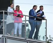 24 June 2023; Sunday Game host Joanne Cantewell, left, with analysts from left, Ursula Jacob, Brendan Cummins and Joe Canning in attendance at the GAA Hurling All-Ireland Senior Championship Quarter Final match between Galway and Tipperary at TUS Gaelic Grounds in Limerick. Photo by Piaras Ó Mídheach/Sportsfile