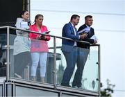 24 June 2023; Sunday Game host Joanne Cantewell, left, with analysts from left, Ursula Jacob, Brendan Cummins and Joe Canning in attendance at the GAA Hurling All-Ireland Senior Championship Quarter Final match between Galway and Tipperary at TUS Gaelic Grounds in Limerick. Photo by Piaras Ó Mídheach/Sportsfile