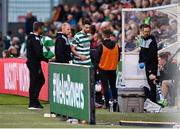 26 June 2023; Neil Farrugia of Shamrock Rovers leaves the pitch after sustaining an injury during the SSE Airtricity Men's Premier Division match between Shamrock Rovers and Derry City at Tallaght Stadium in Dublin. Photo by Stephen McCarthy/Sportsfile