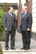 25 June 2004; Mr John Quilligan, left, President of the IRFU, outgoing, in conversation with the incoming President Mr Barry Keogh.  Berkeley Court Hotel, Dublin. Picture credit; David Maher / SPORTSFILE