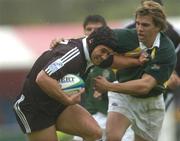 23 June 2004; Luke McAllister, New Zealand, in action against Wynand Olivier, South Africa. IRB Under 21 World Rugby Championship, Semi-Final, New Zealand v South Africa, Hughenden, Glasgow, Scotland. Picture credit; Brian Lawless / SPORTSFILE