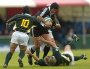 23 June 2004; Luke McAllister, New Zealand, in action against South Africa's Derick Hougaard (10), Wynand Olivier and Earl Rose (hidden). IRB Under 21 World Rugby Championship, Semi-Final, New Zealand v South Africa, Hughenden, Glasgow, Scotland. Picture credit; Brian Lawless / SPORTSFILE