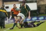 23 June 2004; Andries Bekker, South Africa, in action against Sangoni Mxoli, New Zealand. IRB Under 21 World Rugby Championship, Semi-Final, New Zealand v South Africa, Hughenden, Glasgow, Scotland. Picture credit; Brian Lawless / SPORTSFILE