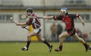 26 June 2004; Eugene Cloonan, Galway, in action against Brendan McGourty, Down. Guinness Senior Hurling Championship Qualifier, Round 1, Down v Galway, McKenna Park, Ballycran, Co. Down. Picture credit; Brendan Moran / SPORTSFILE