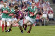 27 June 2004; David Heaney, Mayo, in action against Padraic Joyce, Galway. Bank of Ireland Connacht Senior Football Championship Semi-Final, Mayo v Galway, McHale Park, Castlebar, Co. Mayo. Picture credit; Damien Eagers / SPORTSFILE