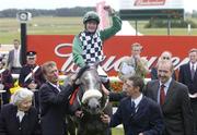 27 June 2004; Pat Smullen with the winning connections celebrate winning the Budweiser Irish Derby on Grey Swallow. Curragh Racecourse, Co. Kildare. Picture credit; Matt Browne / SPORTSFILE
