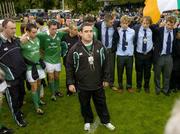 27 June 2004; Irish coach Mark McDermott has a few words with his players after they were defeated by New Zealand. IRB U21 World Championship Final, Ireland v New Zealand, Hughenden, Glasgow, Scotland. Picture credit; Brendan Moran / SPORTSFILE