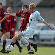 28 June 2004; James Keddy, Bohemians, is tackled by Patrick Sullivan, UCD. eircom League Cup, Quarter Final, Bohemians v UCD, Dalymount Park, Dublin. Picture credit; David Maher / SPORTSFILE