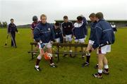 26 June 2004; The Galway team sit on an old bench for the team photograph. Guinness Senior Hurling Championship Qualifier, Round 1, Down v Galway, McKenna Park, Ballycran, Co. Down. Picture credit; Brendan Moran / SPORTSFILE