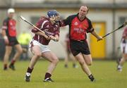 26 June 2004; David Forde, Galway, in action against Gary Savage, Down. Guinness Senior Hurling Championship Qualifier, Round 1, Down v Galway, McKenna Park, Ballycran, Co. Down. Picture credit; Brendan Moran / SPORTSFILE
