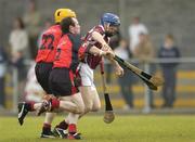 26 June 2004; Damien Hayes, Galway, in action against Michael Braniff (22) and Liam Clarke, Down. Guinness Senior Hurling Championship Qualifier, Round 1, Down v Galway, McKenna Park, Ballycran, Co. Down. Picture credit; Brendan Moran / SPORTSFILE