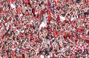 27 June 2004; Cork fans cheer on their side. Guinness Munster Senior Hurling Championship Final, Cork v Waterford, Semple Stadium, Thurles, Co. Tipperary. Picture credit; Ray McManus / SPORTSFILE