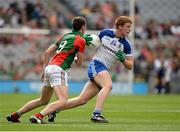 25 August 2013; Mark Magee, Monaghan, in action against Diarmuid O'Connor, Mayo. Electric Ireland GAA Football All-Ireland Minor Championship Semi-Final, Mayo v Monaghan, Croke Park, Dublin. Picture credit: Ray McManus / SPORTSFILE