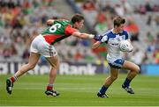 25 August 2013; Desmond Ward, Monaghan, in action against Stephen Coen, Mayo. Electric Ireland GAA Football All-Ireland Minor Championship Semi-Final, Mayo v Monaghan, Croke Park, Dublin. Picture credit: Ray McManus / SPORTSFILE