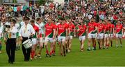 21 July 2013; The Mayo team led by captain Andy Moran during the parade. Connacht GAA Football Senior Championship Final, Mayo v London, Elverys MacHale Park, Castlebar, Co. Mayo. Picture credit: Ray McManus / SPORTSFILE