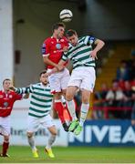 30 August 2013; Graham Gartland, Shelbourne, in action against Jason McGuinness, Shamrock Rovers. Airtricity League Premier Division, Shelbourne v Shamrock Rovers, Tolka Park, Dublin. Photo by Sportsfile