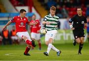 30 August 2013; Richie Ryan, Shamrock Rovers, in action against Brian Gannon, Shelbourne. Airtricity League Premier Division, Shelbourne v Shamrock Rovers, Tolka Park, Dublin. Photo by Sportsfile