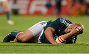 30 August 2013; BJ Botha, Munster, reacts after picking up a knock. He was subsequently asssited off the pitch as a result of this injury. Pre-Season Friendly, Munster v London Irish, Musgrave Park, Cork. Picture credit: Diarmuid Greene / SPORTSFILE