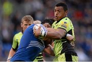 30 August 2013; Luther Burrell, Northampton Saints, is tackled by Quinn Roux, Leinster. Pre-Season Friendly, Leinster v Northampton Saints, Donnybrook Stadium, Dublin. Picture credit: Stephen McCarthy / SPORTSFILE
