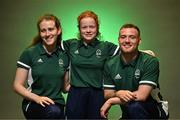 26 June 2023; Swimmers Roisin Ní Riain, Dearbhaile Brady and Barry McClements in attendance during a Paralympics Ireland Swimming Team announcement at the Sport Ireland Institute in Dublin. Photo by Sam Barnes/Sportsfile
