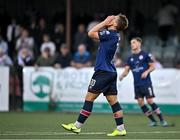 26 June 2023; Tommy Lonergan of St Patrick's Athletic reacts to a missed chance during the SSE Airtricity Men's Premier Division match between Dundalk and St Patrick's Athletic at Oriel Park in Dundalk, Louth. Photo by Sam Barnes/Sportsfile
