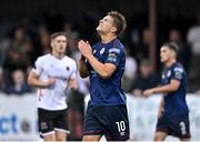 26 June 2023; Tommy Lonergan of St Patrick's Athletic reacts to a missed chance during the SSE Airtricity Men's Premier Division match between Dundalk and St Patrick's Athletic at Oriel Park in Dundalk, Louth. Photo by Sam Barnes/Sportsfile