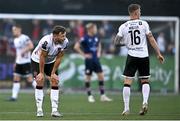 26 June 2023; Andy Boyle, left, and Hayden Muller of Dundalk react at the final whistle after the SSE Airtricity Men's Premier Division match between Dundalk and St Patrick's Athletic at Oriel Park in Dundalk, Louth. Photo by Sam Barnes/Sportsfile