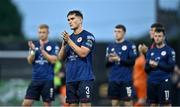 26 June 2023; St Patrick's Athletic players including Anto Breslin, 3, applaud the travelling supporters after the SSE Airtricity Men's Premier Division match between Dundalk and St Patrick's Athletic at Oriel Park in Dundalk, Louth. Photo by Sam Barnes/Sportsfile
