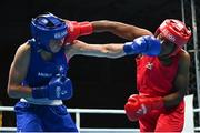 27 June 2023; Aoife O'Rourke of Ireland, left, in action against Cindy Winner Djankeu Ngamba of EOC Refugee Team in their Women's 75kg Round of 16 bout at the Nowy Targ Arena during the European Games 2023 in Krakow, Poland. Photo by Tyler Miller/Sportsfile