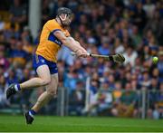 24 June 2023; Tony Kelly of Clare shoots his side's 5th goal, in the 38th minute, during the GAA Hurling All-Ireland Senior Championship Quarter Final match between Clare and Dublin at TUS Gaelic Grounds in Limerick. Photo by Ray McManus/Sportsfile
