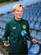 28 June 2023; Republic of Ireland manager Vera Pauw speaking, at the UCD Bowl in Dublin, after announcing her squad for the upcoming FIFA Women's World Cup 2023. Photo by Stephen McCarthy/Sportsfile