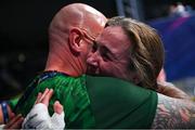 28 June 2023; Kellie Harrington of Ireland with coach Damien Kennedy after defeating Agnes Alexiusson of Sweden in their Women's 60kg quarter final bout at the Nowy Targ Arena during the European Games 2023 in Krakow, Poland. Photo by David Fitzgerald/Sportsfile