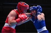 28 June 2023; Amy Broadhurst of Ireland, left, in action against Rosie Joy Eccles of Great Britain in their Women's 66kg quarter final bout at the Nowy Targ Arena during the European Games 2023 in Krakow, Poland. Photo by David Fitzgerald/Sportsfile