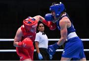 28 June 2023; Amy Broadhurst of Ireland, left, in action against Rosie Joy Eccles of Great Britain in their Women's 66kg quarter final bout at the Nowy Targ Arena during the European Games 2023 in Krakow, Poland. Photo by David Fitzgerald/Sportsfile