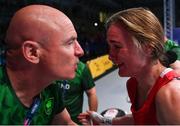 28 June 2023; Kellie Harrington of Ireland with coach Noel Burke after defeating Agnes Alexiusson of Sweden in their Women's 60kg quarter final bout at the Nowy Targ Arena during the European Games 2023 in Krakow, Poland. Photo by David Fitzgerald/Sportsfile