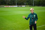 28 June 2023; Republic of Ireland manager Vera Pauw speaking to media, at the UCD Bowl in Dublin, after announcing her squad for the upcoming FIFA Women's World Cup 2023. Photo by Stephen McCarthy/Sportsfile