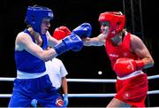 28 June 2023; Michaela Walsh of Ireland, right, in action against Melissa Juvonen Mortensen of Denmark in their Women's 57kg quarter final bout at the Nowy Targ Arena during the European Games 2023 in Krakow, Poland. Photo by David Fitzgerald/Sportsfile