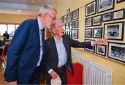 13 June 2023; At the 2023 GAA Hurling All-Ireland Series national launch at De La Salle GAA Club in Waterford is Uachtarán Chumann Lúthchleas Gael Larry McCarthy with Noel Dalton, a member of the 1958 De La Salle Waterford Senior Football Champions. Photo by Ray McManus/Sportsfile