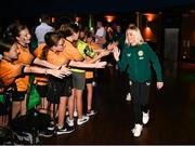 28 June 2023; Primary Partners of the Republic of Ireland Women’s National Team, Sky Ireland, celebrated the WNT ahead of the World Cup with an unforgettable night in The Round Room at the Mansion House in Dublin. Pictured is Republic of Ireland's Denise O'Sullivan. The event, hosted with Off the Ball, brought players and fans together to celebrate the team before they travel to Australia to take part in the biggest tournament in the team’s history. Special guest performances on the night came from impressionist Conor Moore and singer-songwriter Gavin James. Photo by Stephen McCarthy/Sportsfile