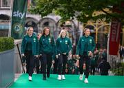 28 June 2023; Primary Partners of the Republic of Ireland Women’s National Team, Sky Ireland, celebrated the WNT ahead of the World Cup with an unforgettable night in The Round Room at the Mansion House in Dublin. Arriving for the event are, from left, Republic of Ireland players, Megan Connolly, goalkeeper Grace Moloney, Denise O'Sullivan and Katie McCabe. The event, hosted with Off the Ball, brought players and fans together to celebrate the team before they travel to Australia to take part in the biggest tournament in the team’s history. Special guest performances on the night came from impressionist Conor Moore and singer-songwriter Gavin James. Photo by Stephen McCarthy/Sportsfile