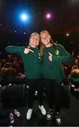 28 June 2023; Primary Partners of the Republic of Ireland Women’s National Team, Sky Ireland, celebrated the WNT ahead of the World Cup with an unforgettable night in The Round Room at the Mansion House in Dublin. Pictured are Amber Barrett, left, and Courtney Brosnan.The event, hosted with Off the Ball, brought players and fans together to celebrate the team before they travel to Australia to take part in the biggest tournament in the team’s history. Special guest performances on the night came from impressionist Conor Moore and singer-songwriter Gavin James. Photo by Stephen McCarthy/Sportsfile