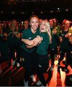 28 June 2023; Primary Partners of the Republic of Ireland Women’s National Team, Sky Ireland, celebrated the WNT ahead of the World Cup with an unforgettable night in The Round Room at the Mansion House in Dublin. Pictured are Republic of Ireland players Megan Connolly, left, and Denise O'Sullivan. The event, hosted with Off the Ball, brought players and fans together to celebrate the team before they travel to Australia to take part in the biggest tournament in the team’s history. Special guest performances on the night came from impressionist Conor Moore and singer-songwriter Gavin James. Photo by Stephen McCarthy/Sportsfile